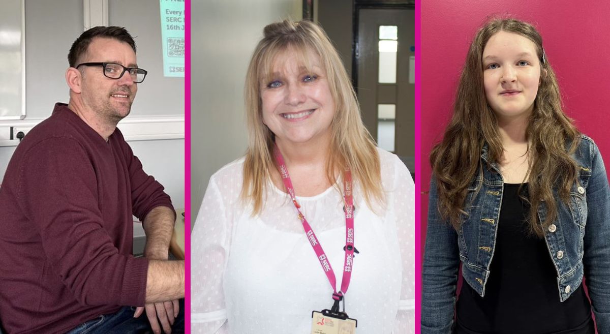 Picture of Learning Endeavour Awards SERC finalists Adrian Stott (left), Lizzie Buick (centre), and Coco Egan (right)